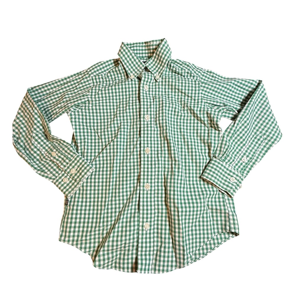 Brooks Brothers Boys XS Green White Gingham Non-Iron Cotton Button Down‎ Shirt